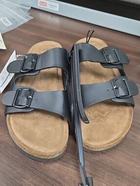 George Size 10 Black Faux Leather Slide Sandal